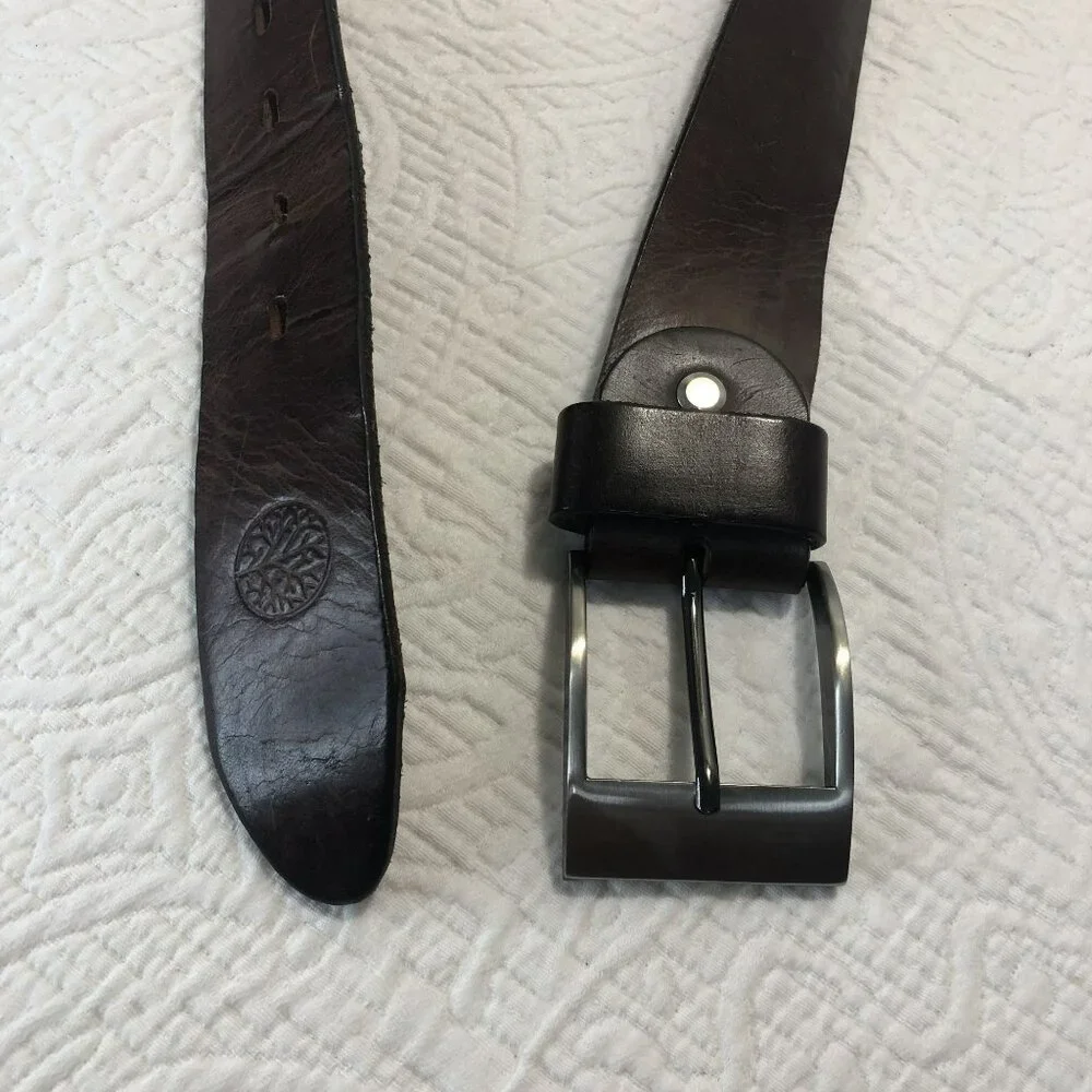 Betlewski Belt Real Leather Brushed Silver Buckle Brown - Size 34/85